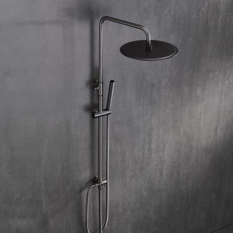 Colonne de douche en acier inoxydable sans mitigeur robinet, Ensemble de douche pluie avec barre de douche réglable en hauteur, pommeau 20 cm Gris gunmetal brossé (1/5)