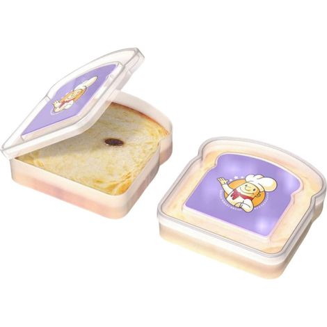 Set di 2 scatole per panini riutilizzabili, chiuse e trasparenti per panini cotti al forno (adesivo viola).