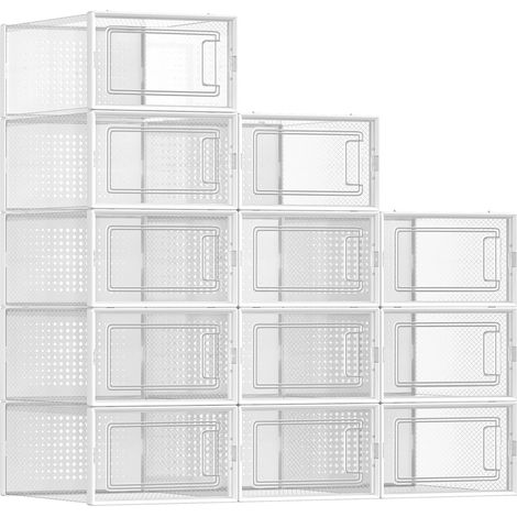 Songmics – Boîtes à chaussures transparentes empilables – Lot de 12 – Pour pointure jusqu'à 44 – Dimensions 33,3 x 23 x 14 cm – Plastique PP (1/5)