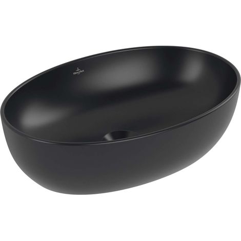 Villeroy & Boch Artis - Lavabo sobre encimera 48x33 cm, sin rebosadero, sin orificio para grifería, CeramicPlus, Pure Black 438848R7 (1/2)