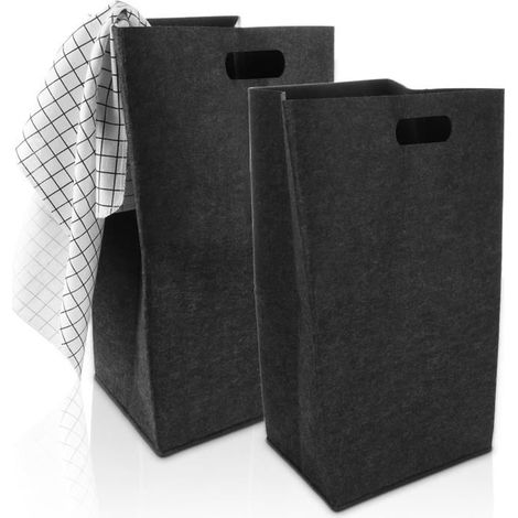 Lot De 2 Paniers À Linge De 60 L-En Feutre-Fins-Grand Panier À Linge-Gris Foncé-Pliable-Pour Chambre À Coucher,Salle De Bain[CA150] (1/5)
