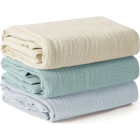 Couverture d’Emmaillotage pour Bébé, Grand Lange Bebe 100x100cm, Ultra Doux et Absorbant pour la Peau Mousseline Couverture pour Bébé Fille et Garçons, Lot de 3 (Bleu Ciel) (1/5)