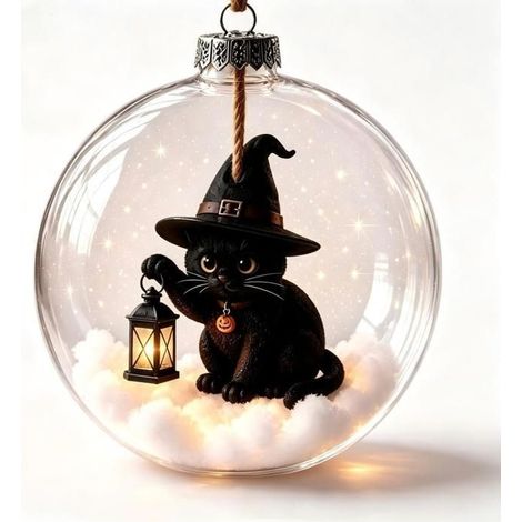 Boules décoratives suspendues pour Halloween, chat sorcière noir avec lanternes lumineuses, sapin de Noël et décorations de fête en plastique (1/2)