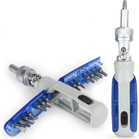 15 En 1 (bleu) Multi-usage Fonction Cliquet Tournevis Combo Set Cliquet Universel Avec Tte De Lot Avant Et Arrire Outil De Rparation