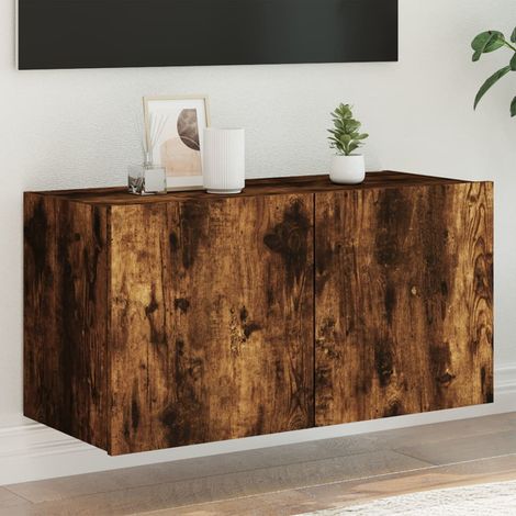 vidaXL Mobile TV a Parete con Luci LED Rovere Fumo 80x35x41 cm