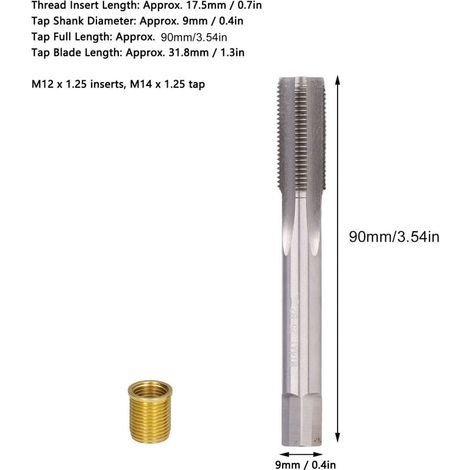 Outils de réparation de filetage de bougie d'allumage, inserts M12x1.25 en métal pour moteur à essence et kit de robinet M14x1.25 (1/4)