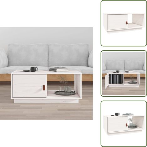 Table basse Blanc 80x50x35,5 cm Bois massif de pin - Table Basse Blanche - Table D'appoint Design - Meuble Salle Séjour - Table Bois Massif - Table Centre (1/5)