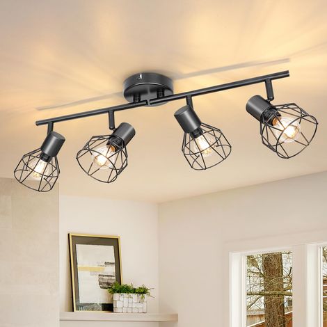 Plafonnier Spots Orientable Noir, Rampe Spot avec Douille E14, Plafonnier 4 Spots de plafond pour Interieur Cuisine Chambre Salon, MAX 40W sans Ampoules (1/5)