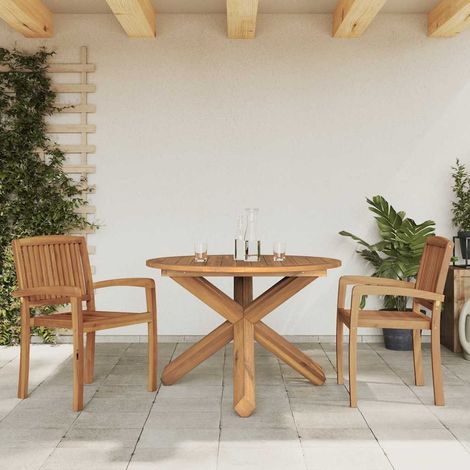 Table de jardin  Table d'extérieur Ø109x74 cm bois de teck solide (1/5)