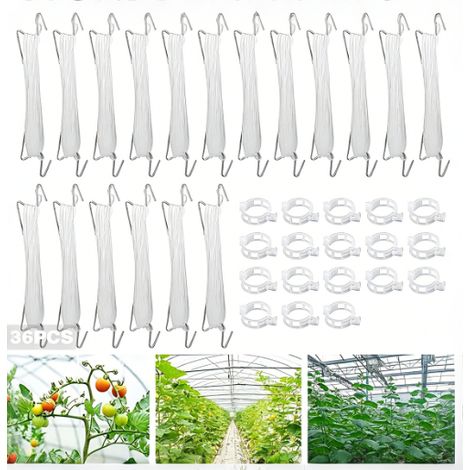 Lot de 18 Crochets à Tomates en Métal Avec Corde 18 Boucles de Plantes et 10 m de Corde, pour Tomates et Concombres Suspendus (1/5)