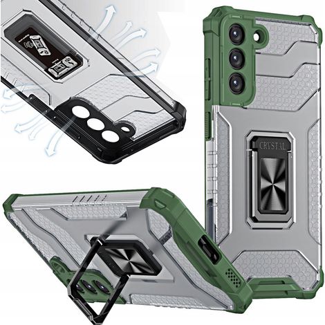 Crystal Ring Case – Gepanzerte Hybrid-Schutzhülle mit Magnethalterung für Samsung Galaxy S22+ (S22 Plus) – Grün (1/5)