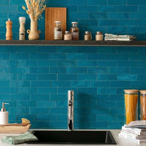 Carrelage Zellige Marocain Bleu Turquoise 5x15 cm (vendu par 0,5 m²) - RO'MA NATURE (1/3)