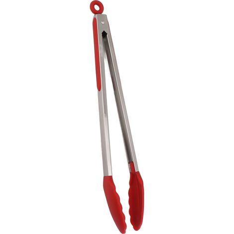 Küchenzange aus Silikon und Edelstahl, hitzebeständig und rutschfest, 40 cm – Rot (1/5)