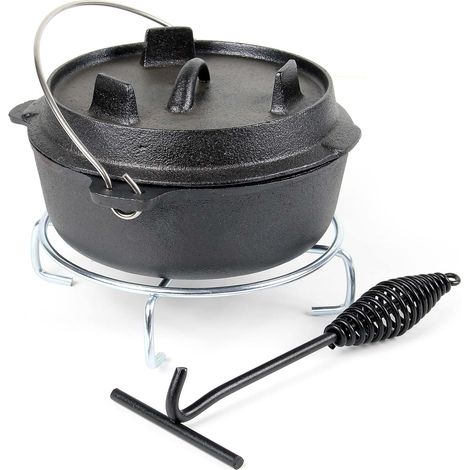 Wiltec Horno holandes 4l de hierro fundido olla holandesa cazuela con asa y soporte para camping barbacoa