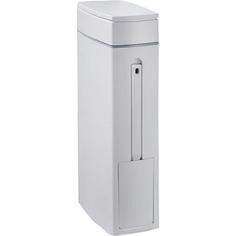 Poubelle de salle de bain, 10 x 20 x 43 cm, 4,5 L, poubelle de salle de bain étroite avec porte-brosse WC, ouverture au pied, poubelle rectangulaire blanche pour WC et cuisine, gain de place, poubelle (1/4)