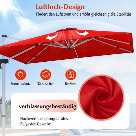 Terrassenschirm mit kreuzfu 360 drehung fur garten und poolbereiche 300 x 300 x 261 cm burgund 88303