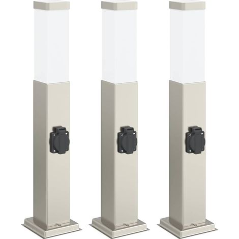 Lampioni a palo con presa elettrica 3 pz 50 cm Acciaio Inox IP44 vidaXL