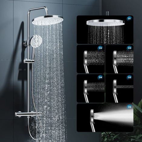 Ensemble de Douche Thermostatique avec 5 modes kit effet pluie chromé valve en hauteur réglable Laiton (1/5)