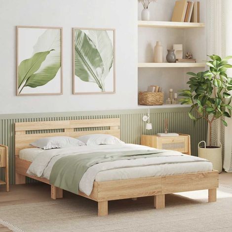 Cama con cabecero madera de ingeniería roble Sonoma 120x200 cm (1/5)