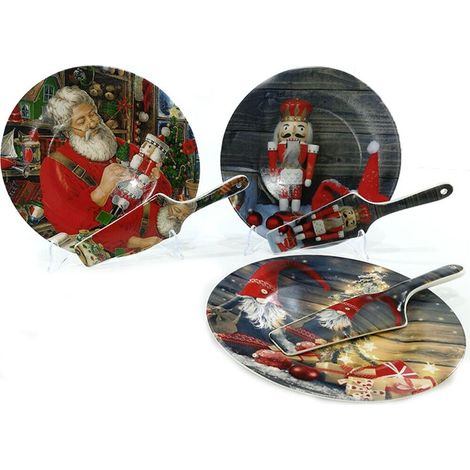 Piatto porta panettone dolci di natale con paletta decorazioni casa idea regalo - decoro: decoro 2 (1/5)