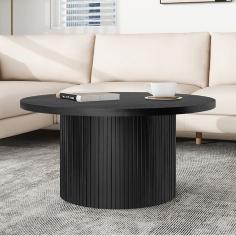 Couchtisch rund aus Holz und MDF, schwarz, platzsparend, in 2 Größen erhältlich (1/5)