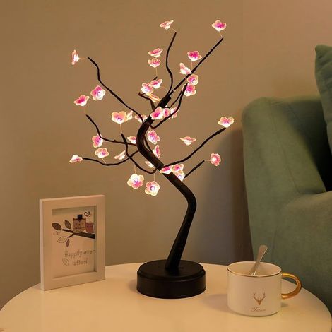 KLVGTIFS PU - Guirlande de 36 LED en forme de fleurs de cerisier scintillantes, arbre lumineux alimenté par 3 piles AA et USB (Blanc Chaud). (1/5)