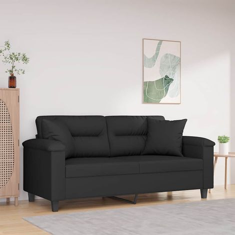 Canapé 2 places en microfibre noir avec 2 oreillers décoratifs – 170 x 77 x 80 cm - PANGIVO (1/5)