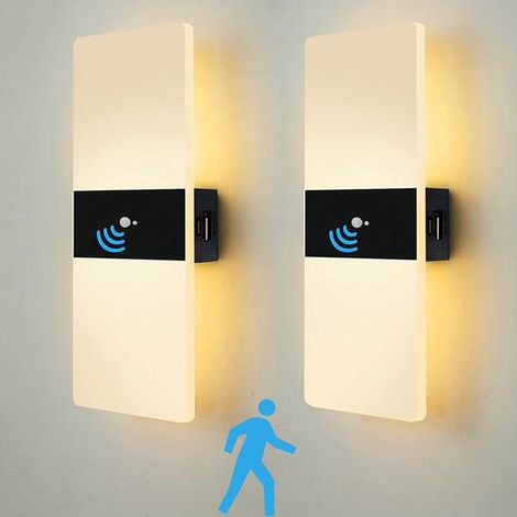 LED wall wall light with interior motion detector, Wall lamp with rechargeable USB USB lights Battery Acrylic motion lighting wall lighting, 2 rooms, 3000K [Energy class E] (1/5)