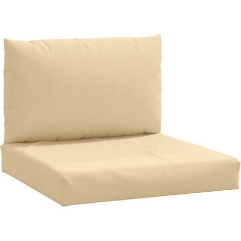 Un ensemble de deux coussins pour plateau, confectionnés en tissu beige mélangé. (1/5)