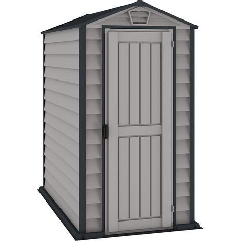 Duramax EverMore, capanno da giardino in plastica, 4 x 6 piedi, Adobe & Grey, ignifugo e soluzione di stoccaggio per esterni per tutte le stagioni, include pavimento in plastica, grigio scuro e Adobe (1/5)
