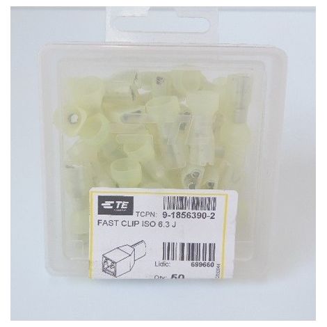 Clip jaune pour fil 4 à 6mm² isolé 6,3x0,8mm laiton étamé (boite de 50) FASTON (699660) TYCO ELECTRONICS 9-1856390-2