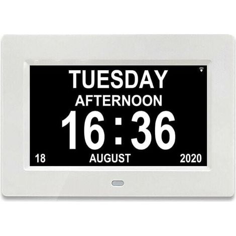 7 LCD Horloge Numérique Calendrier avec Date, Horloge Calendrier avec Date, Jour et Heure Horloge Alzheimer Horloge pour Les Seniors,C'est pour Les Parents (Blanc) (1/4)