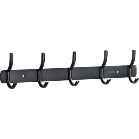 ZOLGINAH Badezimmer-Garderobe, Wandmontierte Metall-Garderobe mit 5 Haken, Edelstahl SUS304, gebürstete Oberfläche (Mattschwarz, 5 Haken) (1/5)
