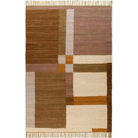Tapis coton marron à franges motif géométrique intérieur cosy - Marron multicolore à motifs géométriques (1/2)