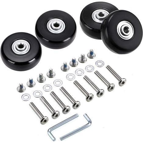50 x 18 mm Lot de 4 roues de rechange pour valise à bagages, roulettes pivotantes en caoutchouc Roulements Kits de réparation