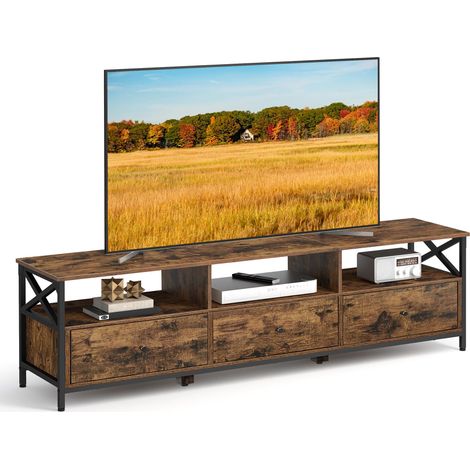 VASAGLE Mobile TV, Tavolino Porta TV fino a 80 Pollici, con 3 Cassetti, 3 Scomparti Aperti, 178 x 40 x 50 cm, Soggiorno, Camera da Letto, Struttura in Acciaio, Marrone Vintage e Nero LTV303KD01 (1/5)