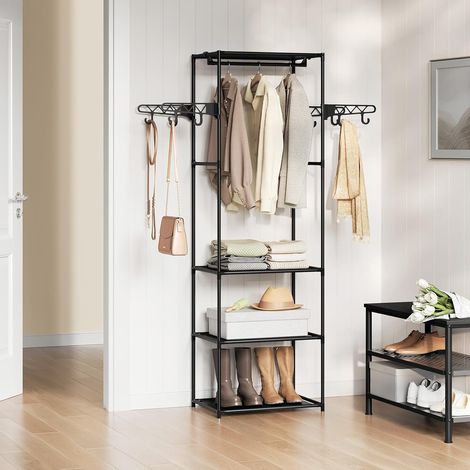 WOLTU Appendiabiti 3 in 1, Guardaroba con 3 Ripiani e 4x2 Ganci, Scarpiera, 53,5x35,5x171cm, Nero