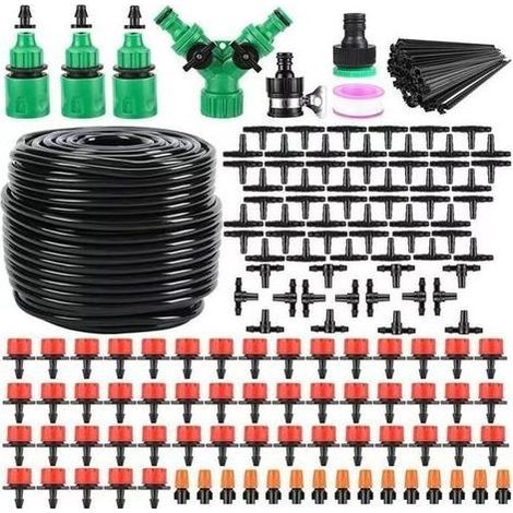 204 PCS Système d'irrigation goutte à goutte, kit d'irrigation goutte à goutte de 6,35 mm, kit d'équipement d'irrigation automatique pour serre de jardin, parterre de fleurs, terrasse, pelouse (50 m) (1/5)