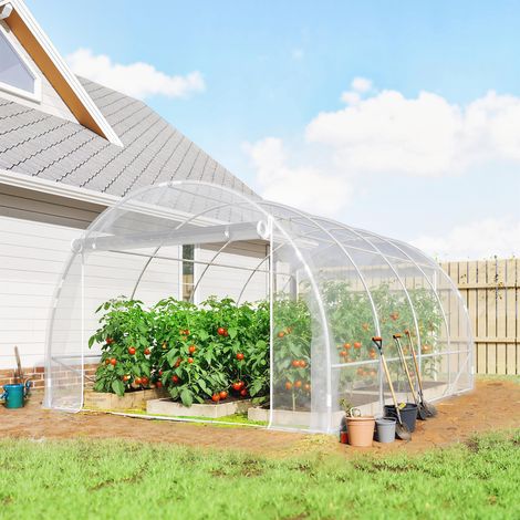 Serre tunnel 3x4x2 m portes enroulables cadre acier couverture anti UV PE transparente