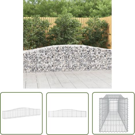 The Living Store Panier de gabions arqué 400x50x60/80 cm Fer galvanisé - Paniers De Gabions - Mur De Gabions - Clôture Végétale - Décoration Jardin - Barrieres Jardin (1/5)