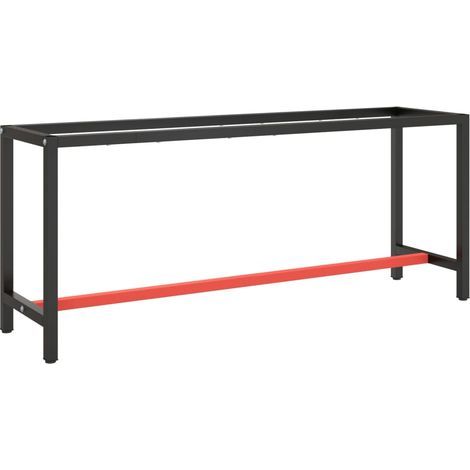 Structure d'établi, noir mat et rouge mat, 190 x 50 x 79 cm, métal (1/5)
