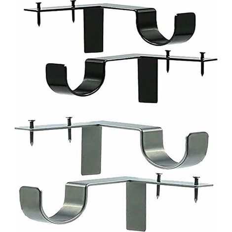 4 PCS No-Drill Curtain Rod Brackets, Adjustable Wall Mount for Curtain Rods, Curtain Rod Fixings, Silver and Black Metal Accessory for Home, Bedroom, Office - LIAIKI (1/5)