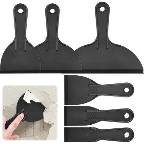 Juego de 6 espátulas y raspadores de plástico flexible para quitar pintura, papel tapiz y adhesivos. (1/5)