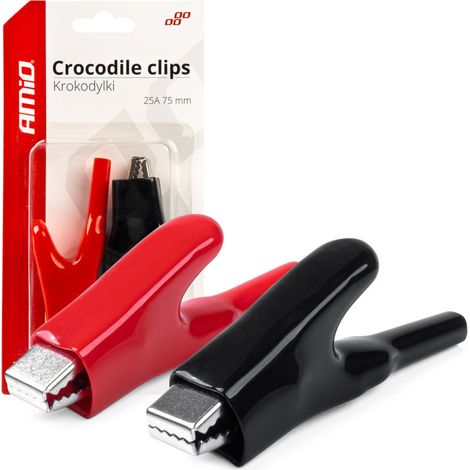 Set aus 2 isolierten Krokodilklemmen für Autobatterien, 25 A, rot - schwarz