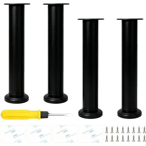 4 x Adjustable Furniture Legs, Adjustable Metal Furniture Legs, 25-42 cm, Black Desk Legs, Non-Slip Height Adjustable Feet for Bed, Table, Wardrobe (1/5)