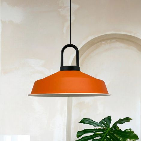 Suspension Luminaire Asletl-LockNoir Industrielle en Métal Orange Peint à la Main – Lustre Vintage E27 Ø40 cm pour Salon, Chambre ou Salle à Manger (1/4)