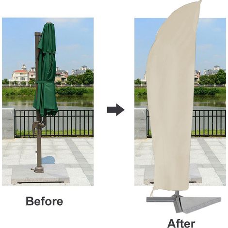 Housse de protection beige pour parasol de terrasse et jardin, couverture anti-poussière et intempéries (1/5)