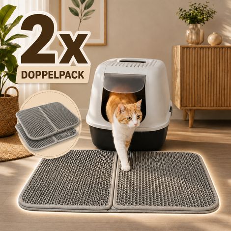 belviona 2er Set Katzenstreumatte rutschfest, EVA-Matte im Bienenwabenmuster, wasserdicht & pflegeleicht, 61x38 cm, grau (1/4)