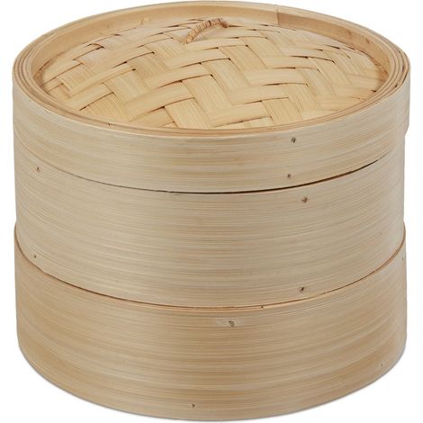 Vaporera de bambú 2 niveles 20,5 cm para cocción sana de verduras y arroz ambiente asiático en bambú natural 130008004 (1/5)