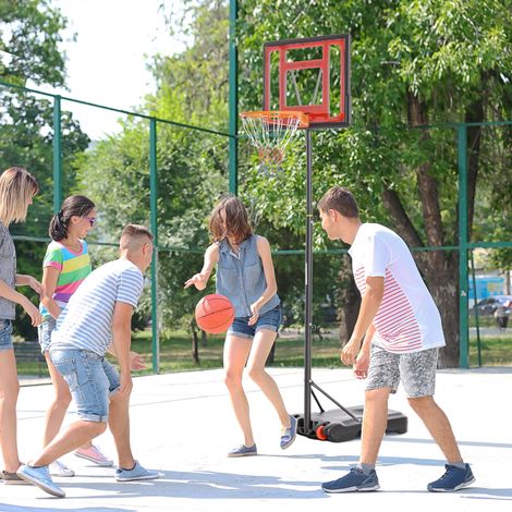 Basketballkorb für den Außenbereich, höhenverstellbar 160–210 cm, freistehend mit Rollen, nachfüllbarer Fuß, schwarz (1/5)
